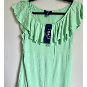 NWT Chaps Sleeveless Ruffle Scoop-neck Light Green Top size Medium Resort Wear